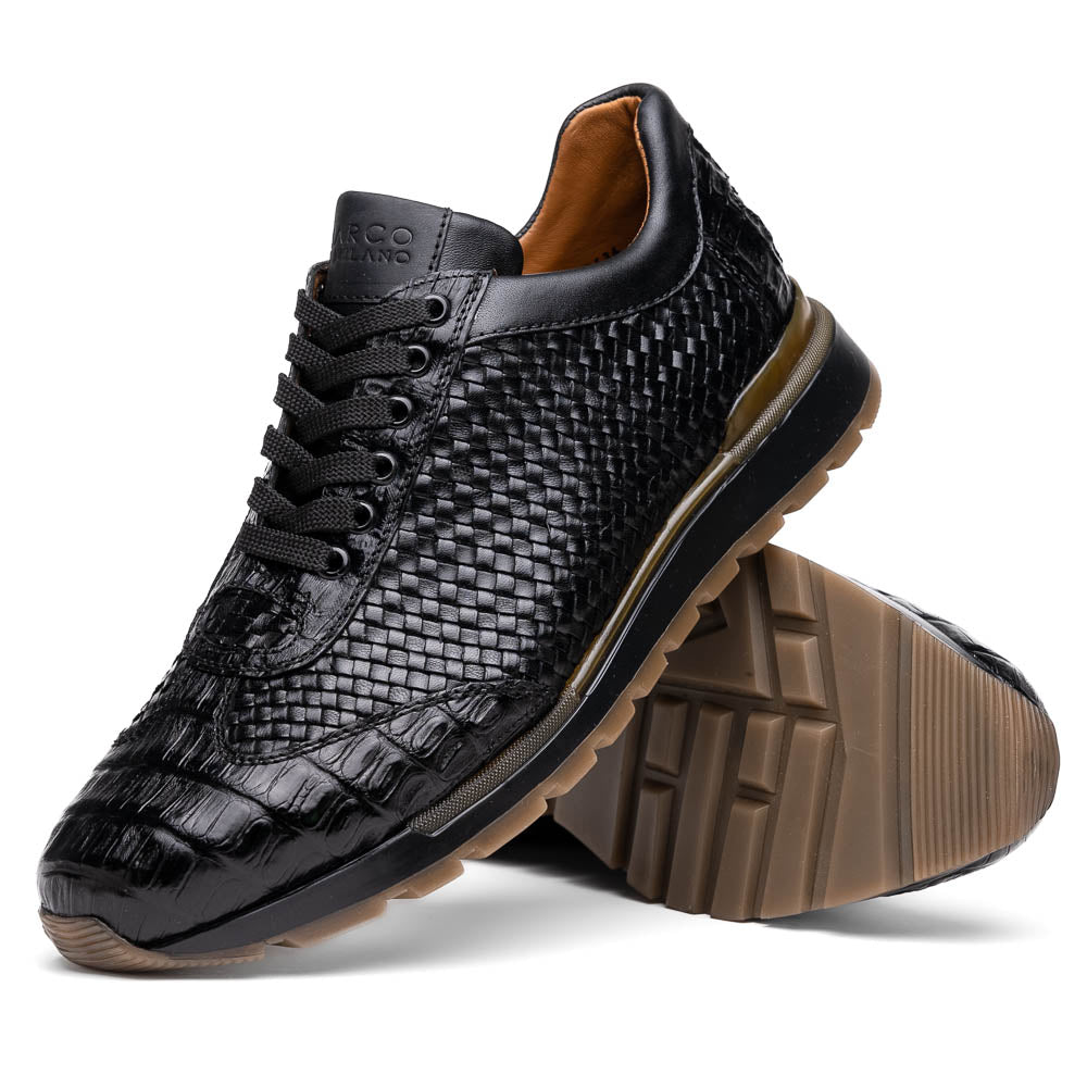 calfskin and genuine caiman crocodile fashion sneaker Roma Black