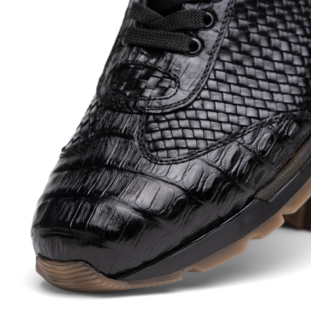 calfskin and genuine caiman crocodile fashion sneaker Roma Black