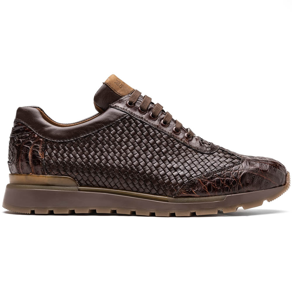 calfskin and genuine caiman crocodile fashion sneaker Shoes Roma Brown