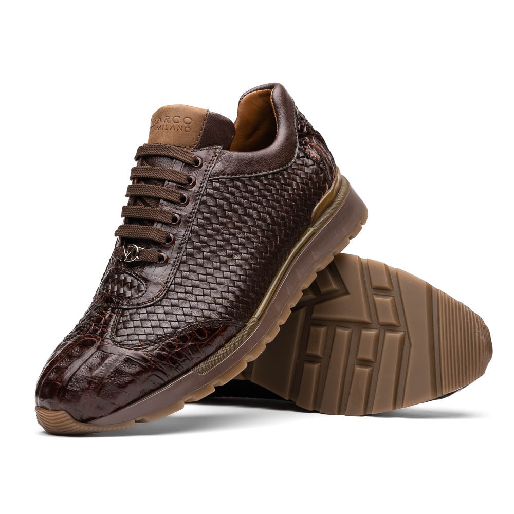 calfskin and genuine caiman crocodile fashion sneaker Shoes Roma Brown