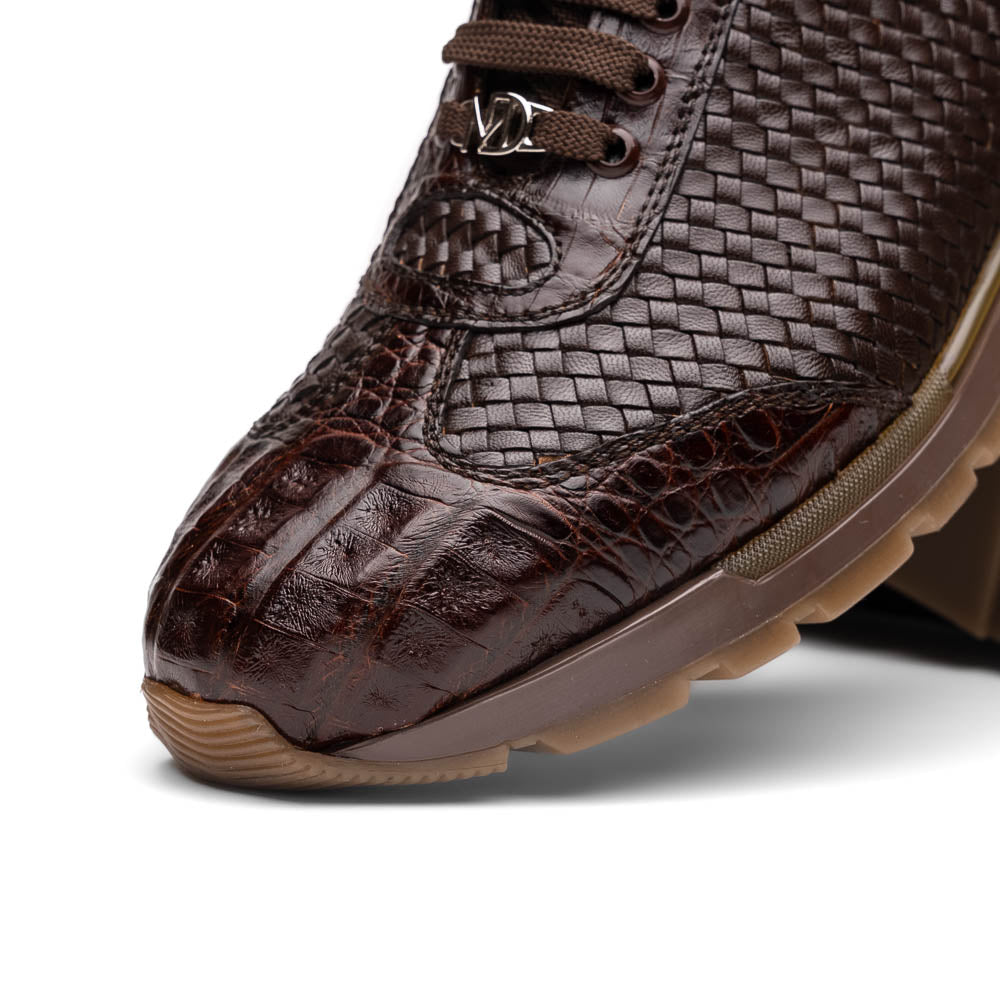 calfskin and genuine caiman crocodile fashion sneaker Shoes Roma Brown