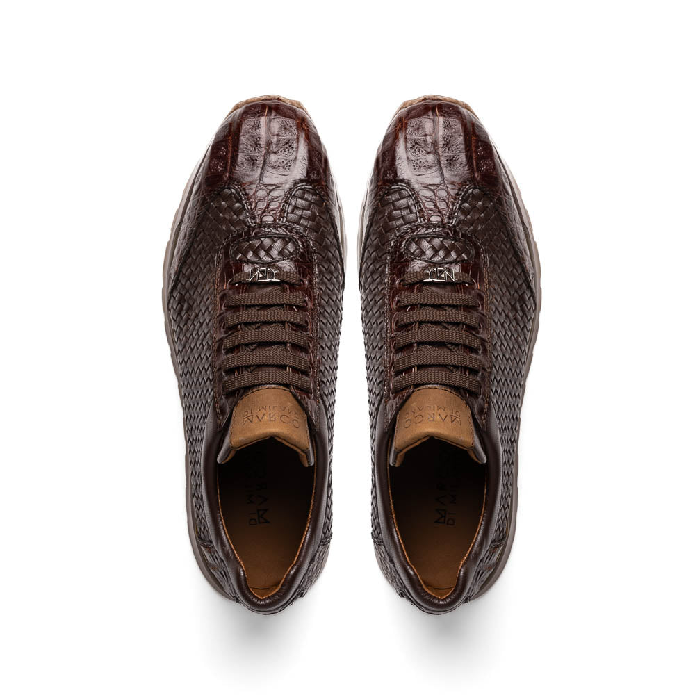 calfskin and genuine caiman crocodile fashion sneaker Shoes Roma Brown