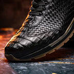 calfskin and genuine caiman crocodile fashion sneaker Roma Black