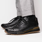 calfskin and genuine caiman crocodile fashion sneaker Roma Black