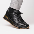 calfskin and genuine caiman crocodile fashion sneaker Roma Black