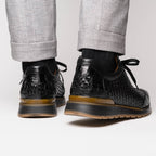 calfskin and genuine caiman crocodile fashion sneaker Roma Black
