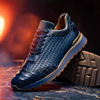 calfskin and genuine caiman crocodile fashion sneaker Shoes Roma Navy