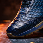 calfskin and genuine caiman crocodile fashion sneaker Shoes Roma Navy