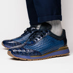 calfskin and genuine caiman crocodile fashion sneaker Shoes Roma Navy
