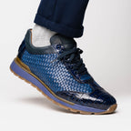 calfskin and genuine caiman crocodile fashion sneaker Shoes Roma Navy