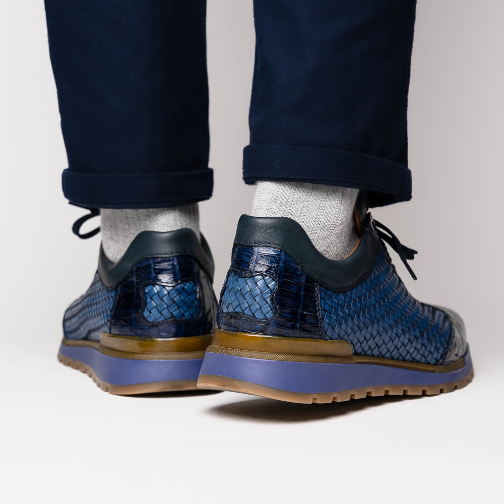 calfskin and genuine caiman crocodile fashion sneaker Shoes Roma Navy