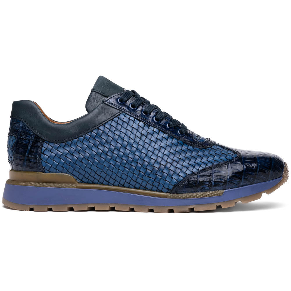 calfskin and genuine caiman crocodile fashion sneaker Shoes Roma Navy