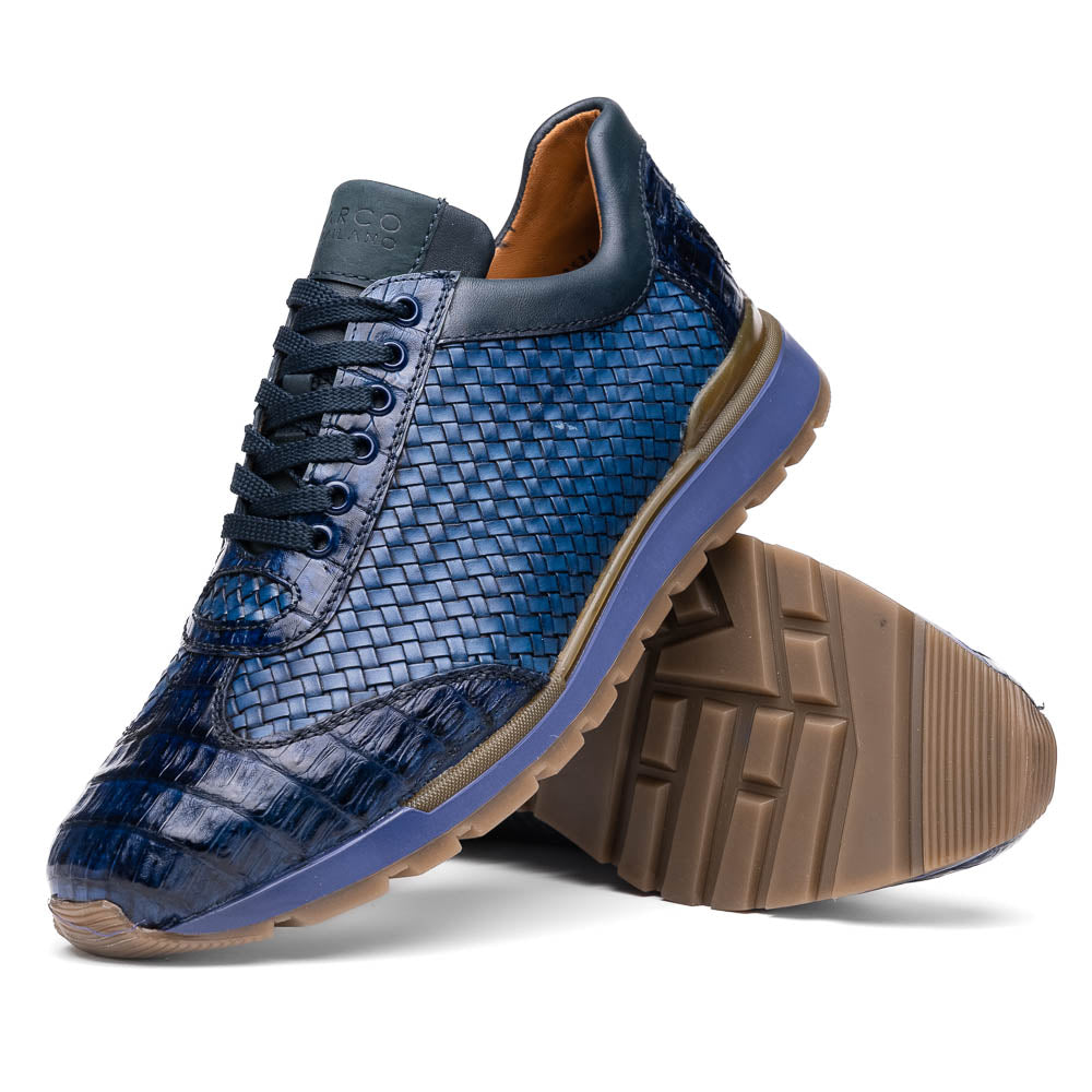 calfskin and genuine caiman crocodile fashion sneaker Shoes Roma Navy