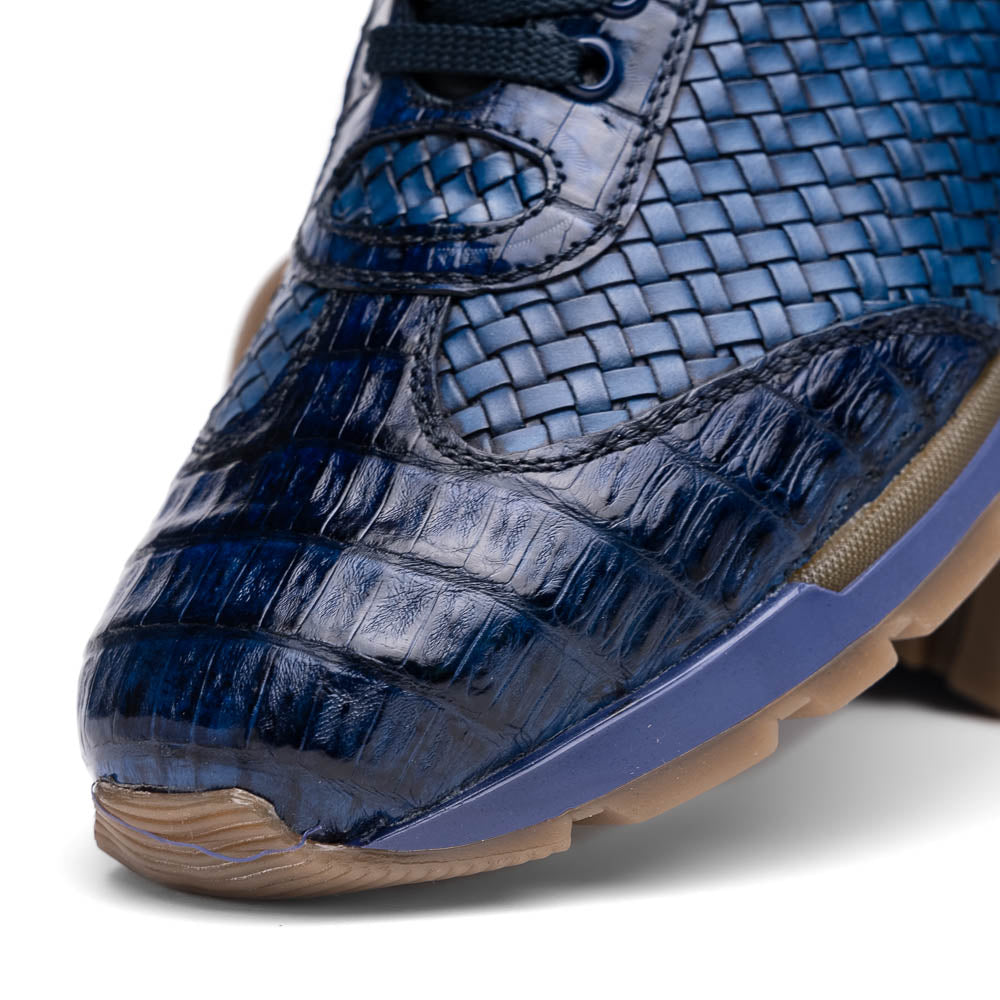 calfskin and genuine caiman crocodile fashion sneaker Shoes Roma Navy