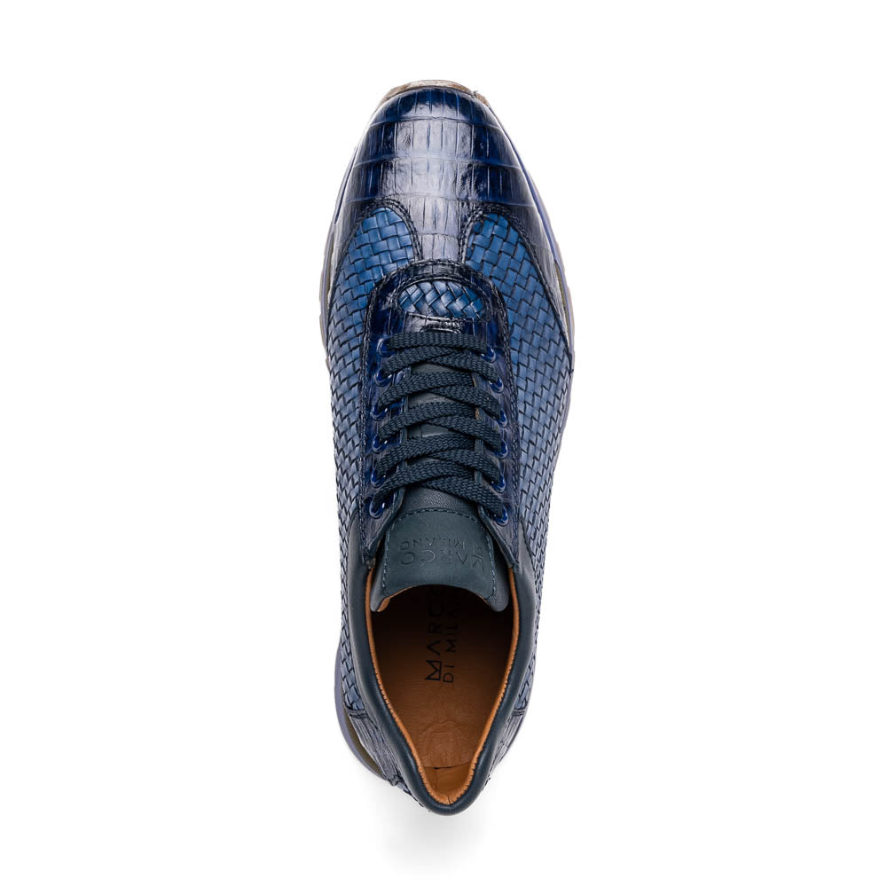 calfskin and genuine caiman crocodile fashion sneaker Shoes Roma Navy