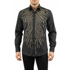 Men CEREMONIA Turkey Shirt 100% Cotton Fancy Rhine Stone #Roma 15 Black Slim Fit