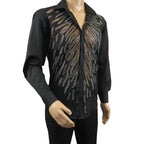 Men CEREMONIA Turkey Shirt 100% Cotton Fancy Rhine Stone #Roma 15 Black Slim Fit