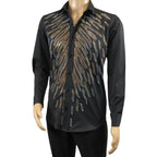 Men CEREMONIA Turkey Shirt 100% Cotton Fancy Rhine Stone #Roma 15 Black Slim Fit