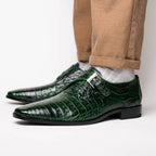Rovigo Genuine Caiman Crocodile Monk Strap Forest Green