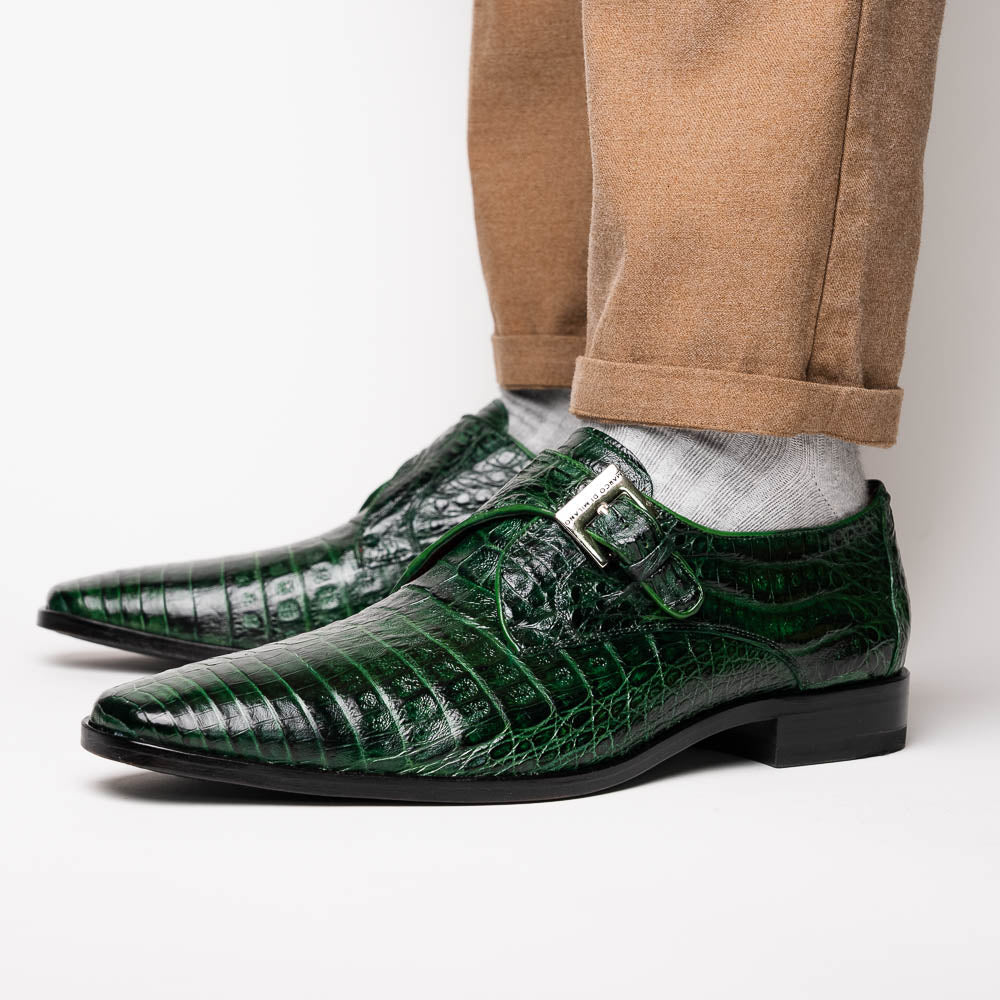 Rovigo Genuine Caiman Crocodile Monk Strap Forest Green