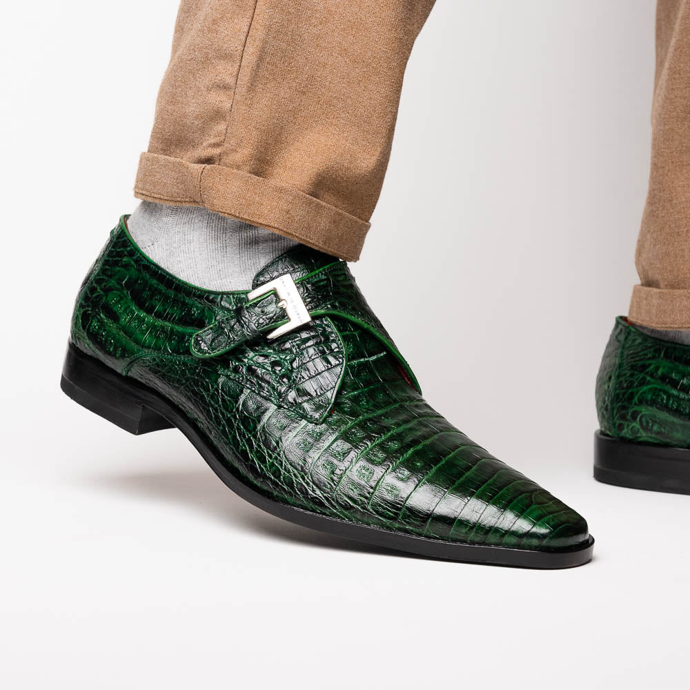 Rovigo Genuine Caiman Crocodile Monk Strap Forest Green