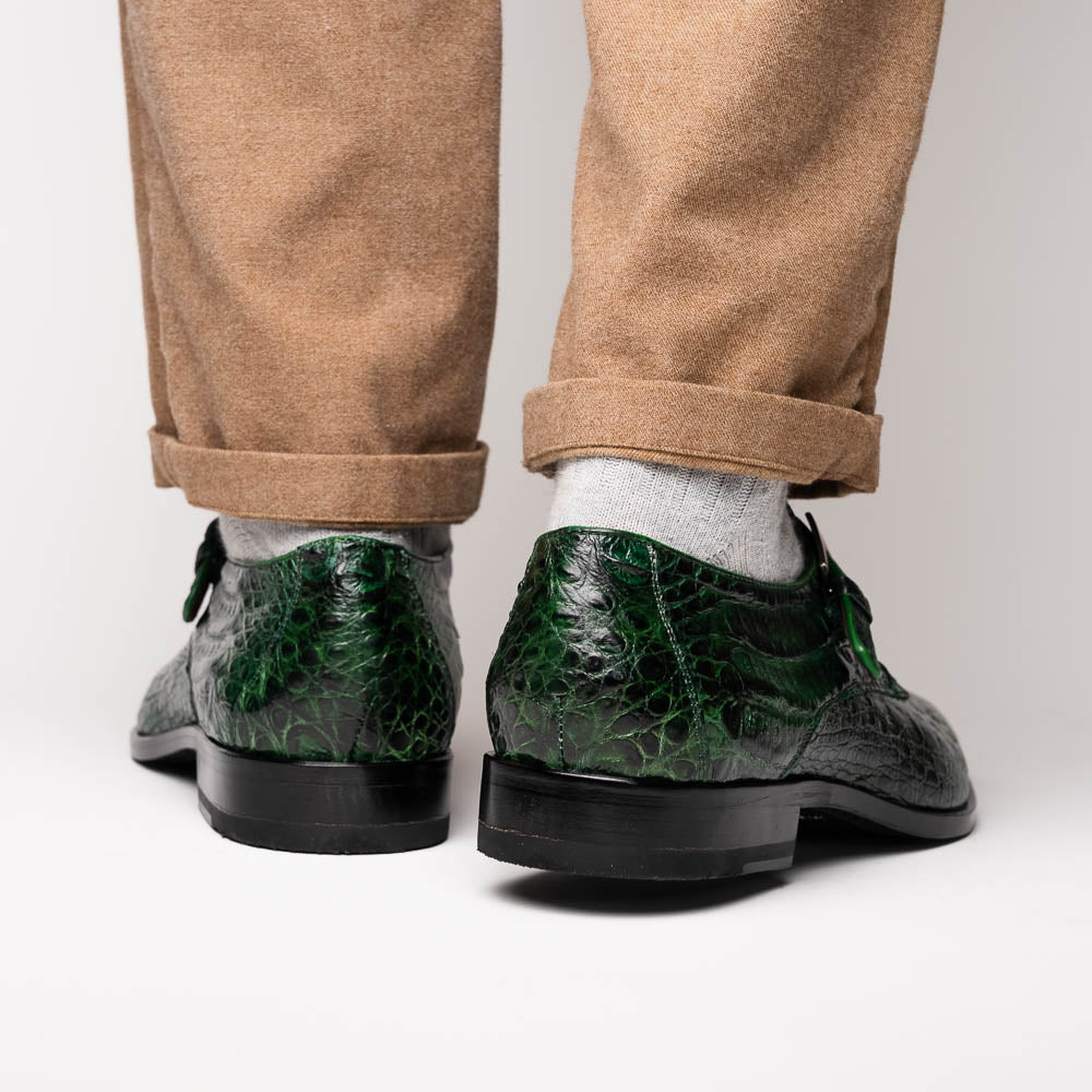 Rovigo Genuine Caiman Crocodile Monk Strap Forest Green