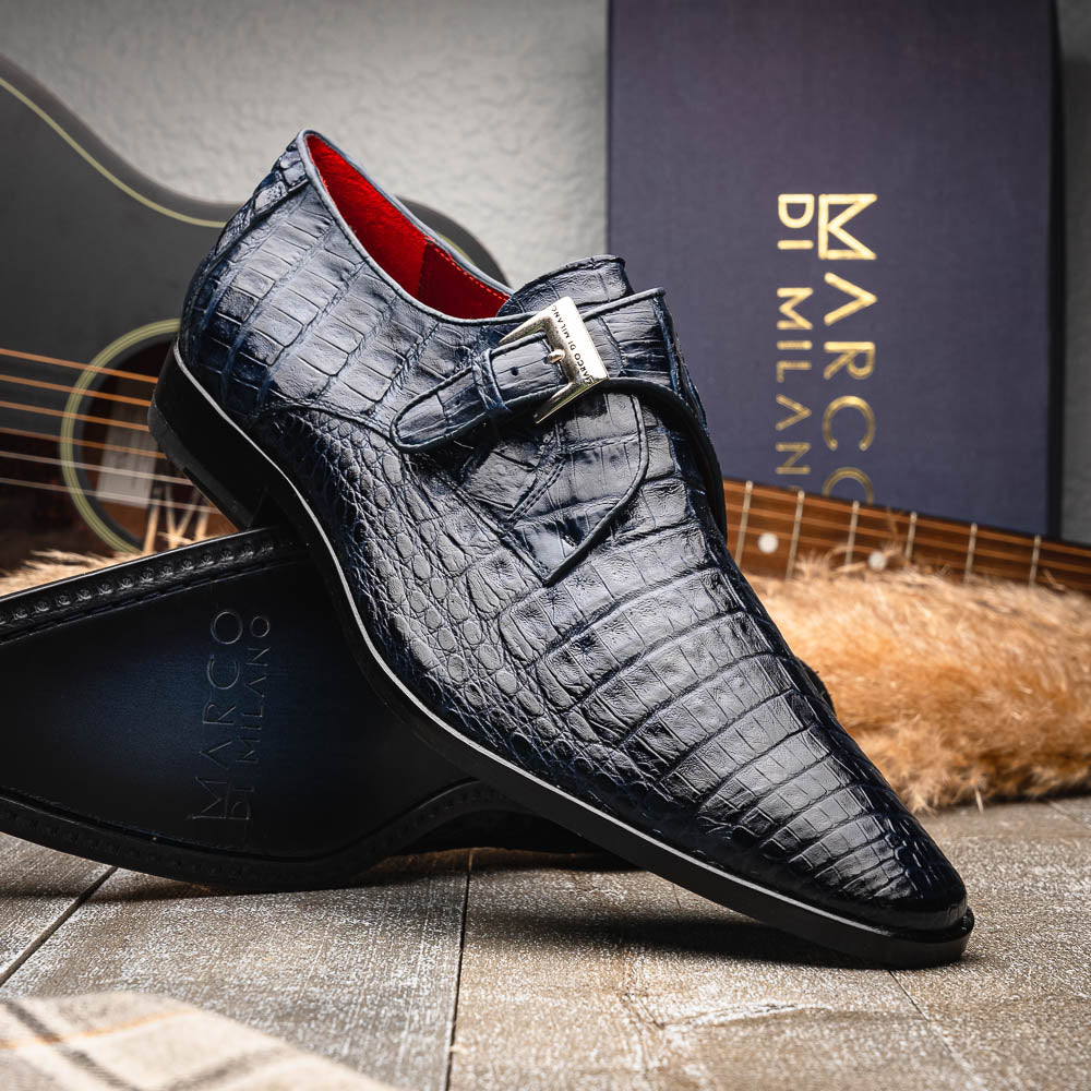 Genuine caiman crocodile Shoes Rovigo Navy