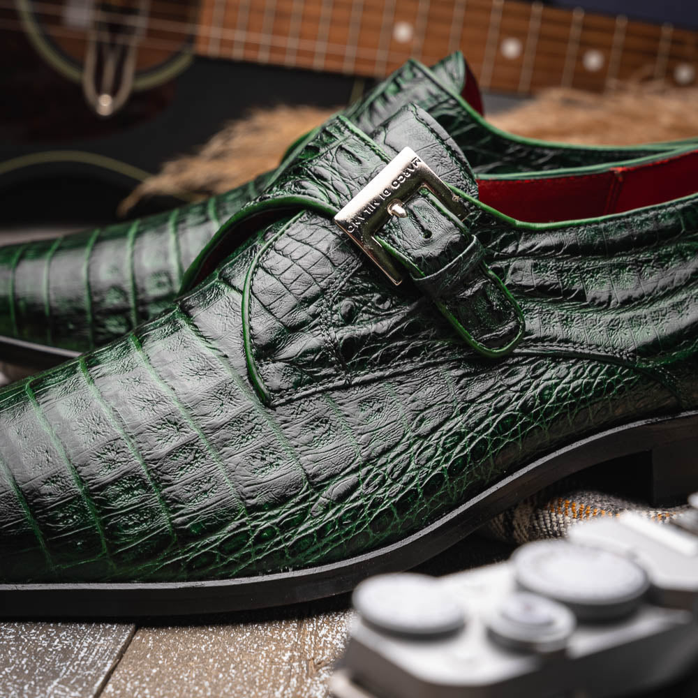 Rovigo Genuine Caiman Crocodile Monk Strap Forest Green