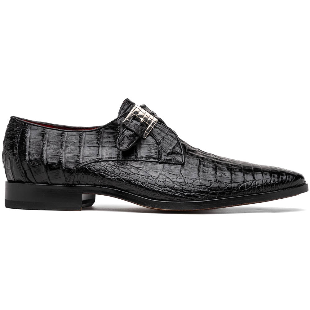 genuine caiman crocodile dress monk strap Shoes Rovigo Black