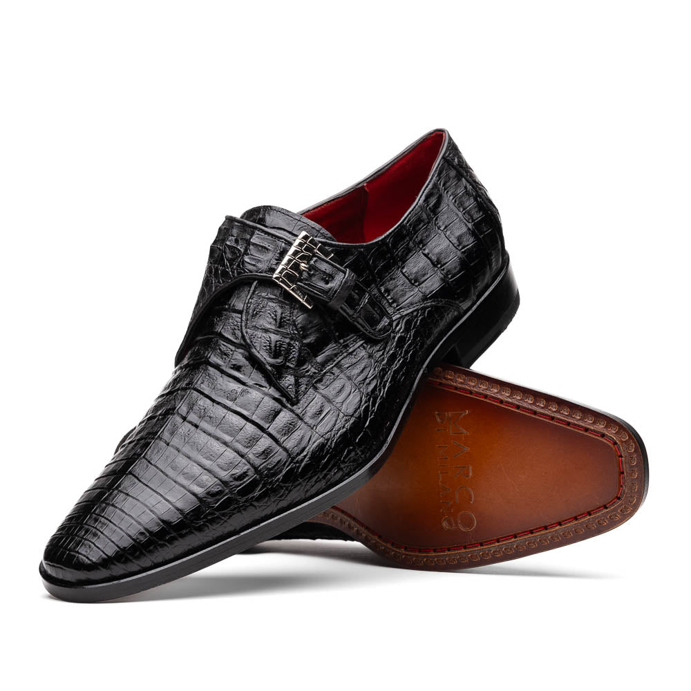 genuine caiman crocodile dress monk strap Shoes Rovigo Black