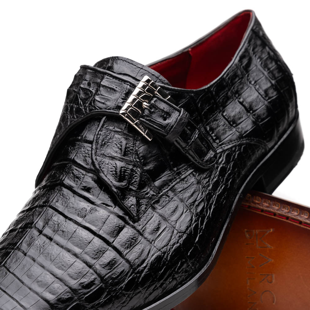 genuine caiman crocodile dress monk strap Shoes Rovigo Black