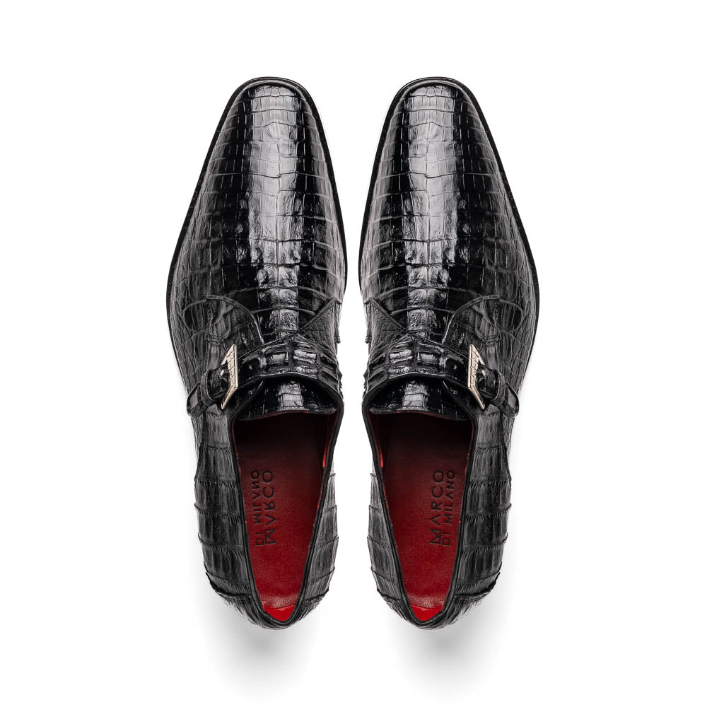 genuine caiman crocodile dress monk strap Shoes Rovigo Black