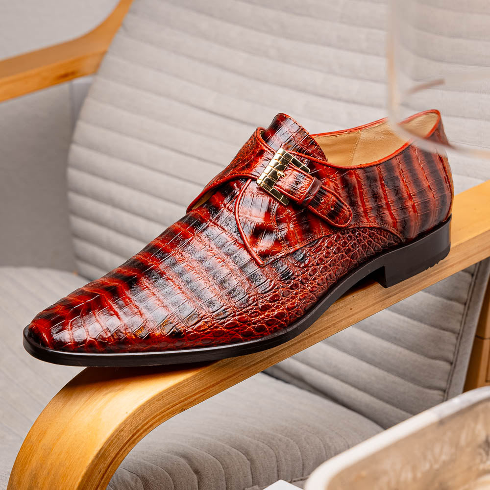 Genuine caiman crocodile Shoes Rovigo Cognac Straps