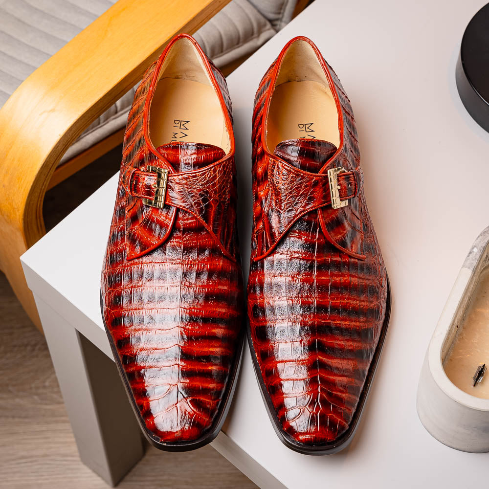 Genuine caiman crocodile Shoes Rovigo Cognac Straps