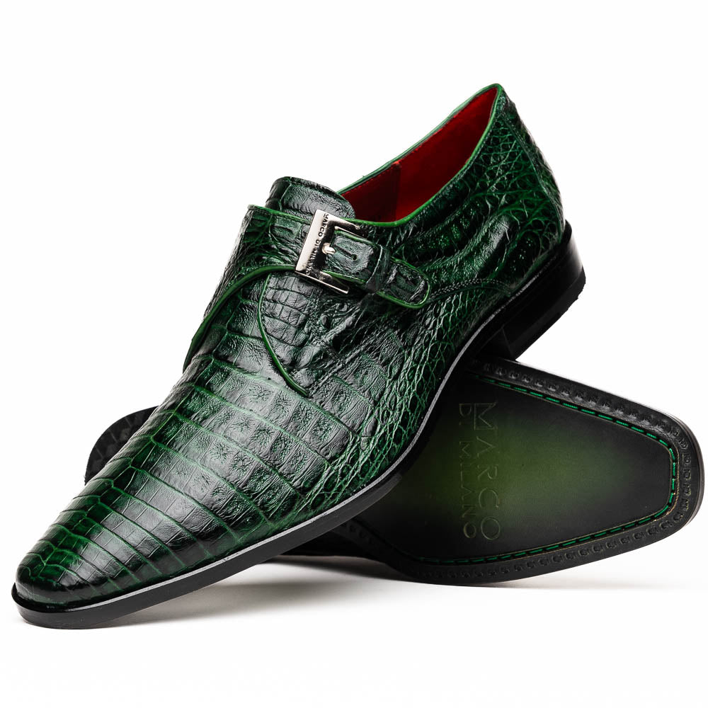 Rovigo Genuine Caiman Crocodile Monk Strap Forest Green
