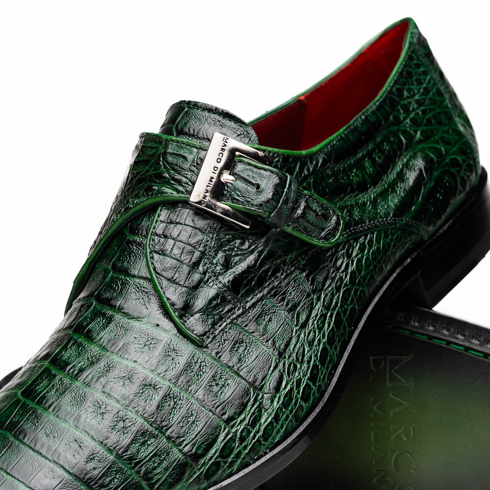 Rovigo Genuine Caiman Crocodile Monk Strap Forest Green