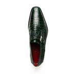 Rovigo Genuine Caiman Crocodile Monk Strap Forest Green