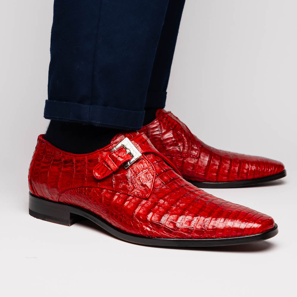 genuine caiman crocodile dress Shoes monk strap Rovigo Red