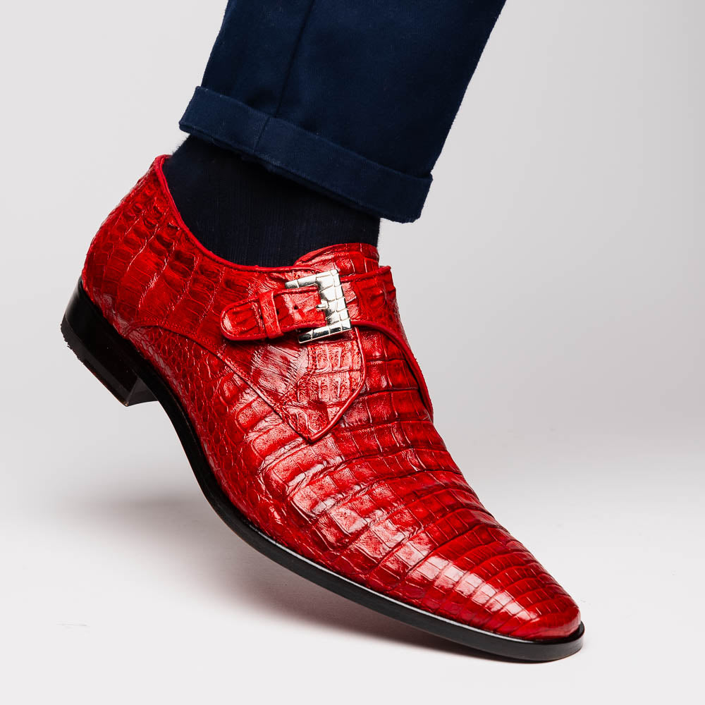 genuine caiman crocodile dress Shoes monk strap Rovigo Red