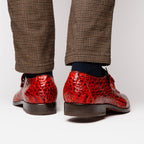 Rovigo Genuine Caiman Crocodile Monk Strap Shoes Rustic Cognac