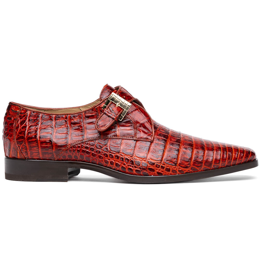 Rovigo Genuine Caiman Crocodile Monk Strap Shoes Rustic Cognac