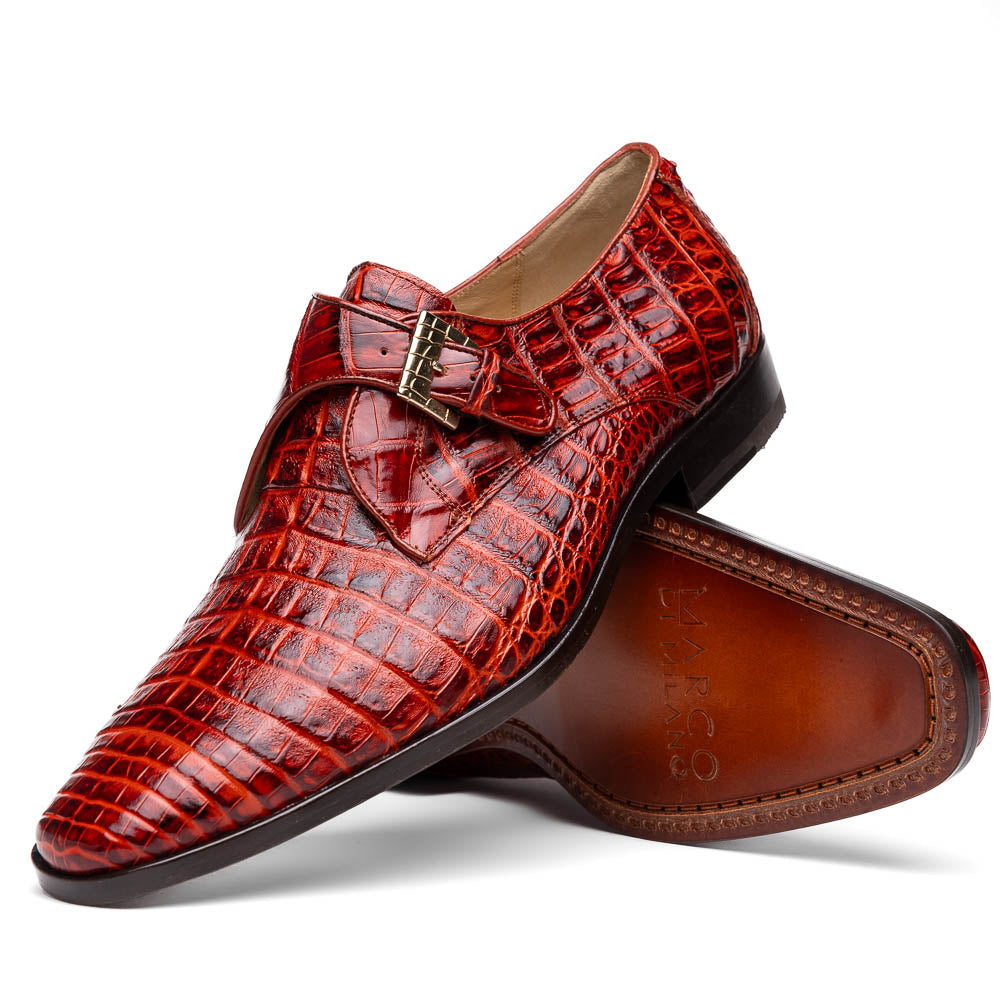 Rovigo Genuine Caiman Crocodile Monk Strap Shoes Rustic Cognac