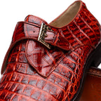Rovigo Genuine Caiman Crocodile Monk Strap Shoes Rustic Cognac