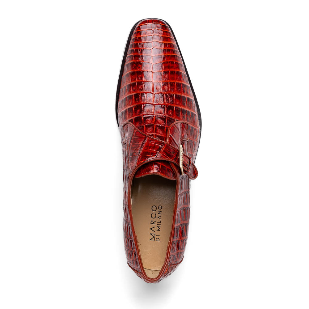 Rovigo Genuine Caiman Crocodile Monk Strap Shoes Rustic Cognac