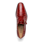 Rovigo Genuine Caiman Crocodile Monk Strap Shoes Rustic Cognac