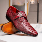 Luigi Genuine Caiman Crocodile Dress Monk Strap Shoes Wine