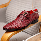 Luigi Genuine Caiman Crocodile Dress Monk Strap Shoes Wine