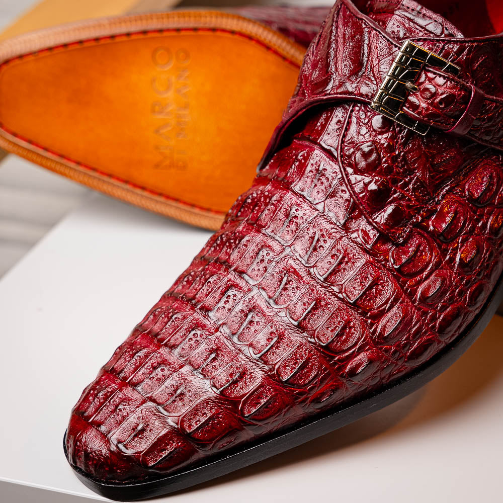 Luigi Genuine Caiman Crocodile Dress Monk Strap Shoes Wine