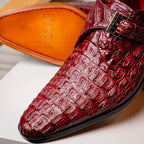 Luigi Genuine Caiman Crocodile Dress Monk Strap Shoes Wine