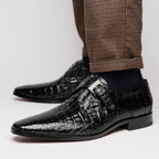 genuine caiman crocodile dress monk strap Shoes Rovigo Black
